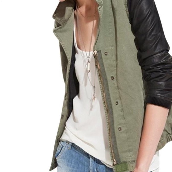 Zara Jackets & Blazers - Zara military green faux leather sleeved jacket